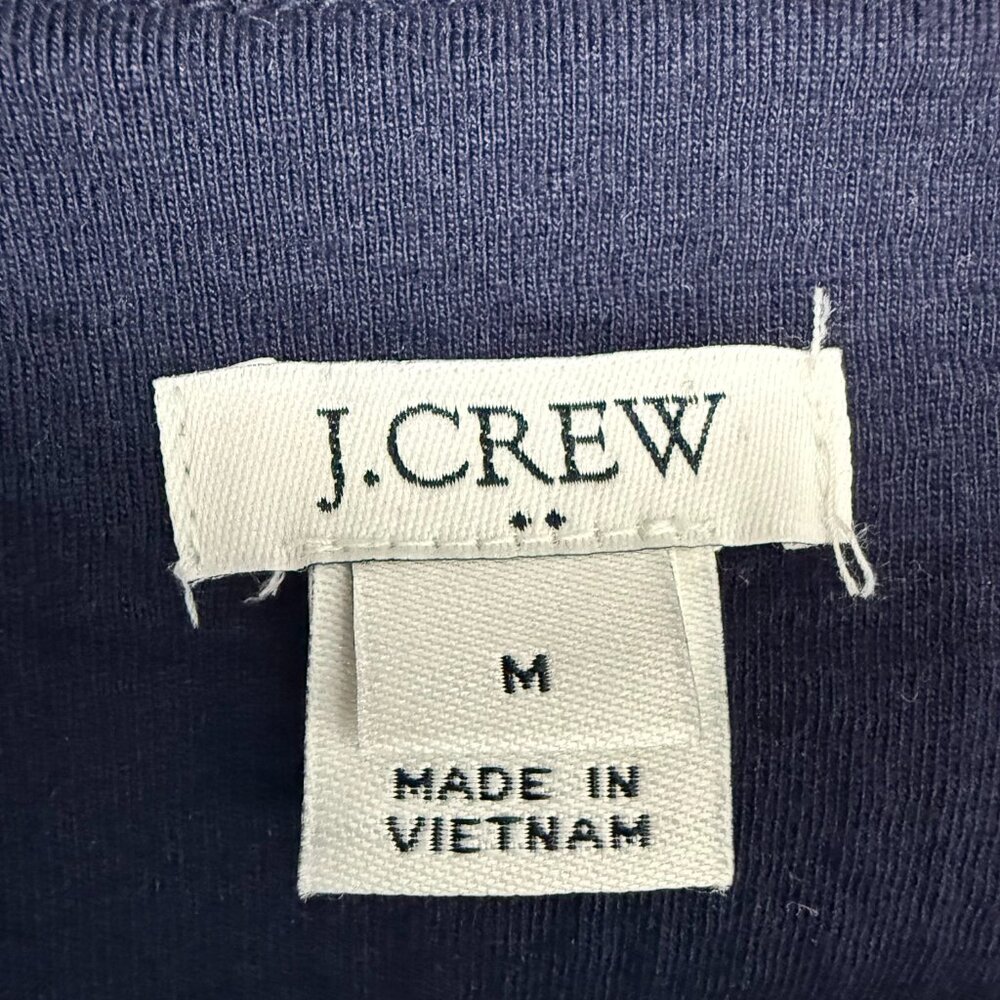 J Crew Factory M Solid Ruffle Sleeve Shift Dress Navy Blue Textured Cotton Blend - Picture 7 of 12